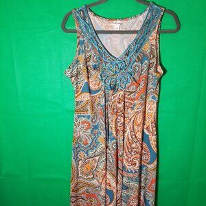 World Unity Women Dress Medium Boho Paisley Sleeveless V Neck Stretch Y2K Retro
